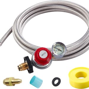 12 Foot High Pressure Adjustable Propane Regulator 0-30 PSI with Gauge 0~60PSI Gas Flow Indicator, Gas Cooker-3/8inch Female Flare Fitting, Stainless Steel Braided Hose and Gas Grill LP Regulator …