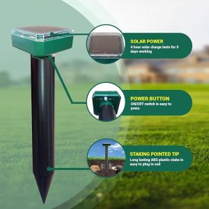 RUNADI 2 Packs Mole & All Other Burrowing Animals Outdoor Weatherproof Solar Mouse Repeller Protect Control Keep Moles Out of Lawn Garden Yard