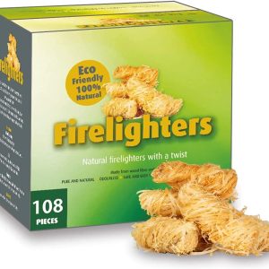 100% Natural Fire Starter, 108 Count Wood Firelighter, Wood Wool Fuel for Fireplace, Campfire, Wood Stove, Fire Pit, Charcoal Grill, BBQ Smoker